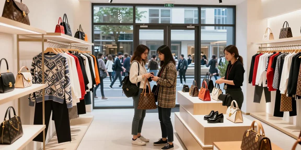 Shopping for high-quality 레플리카 fashion items in a stylish retail store.