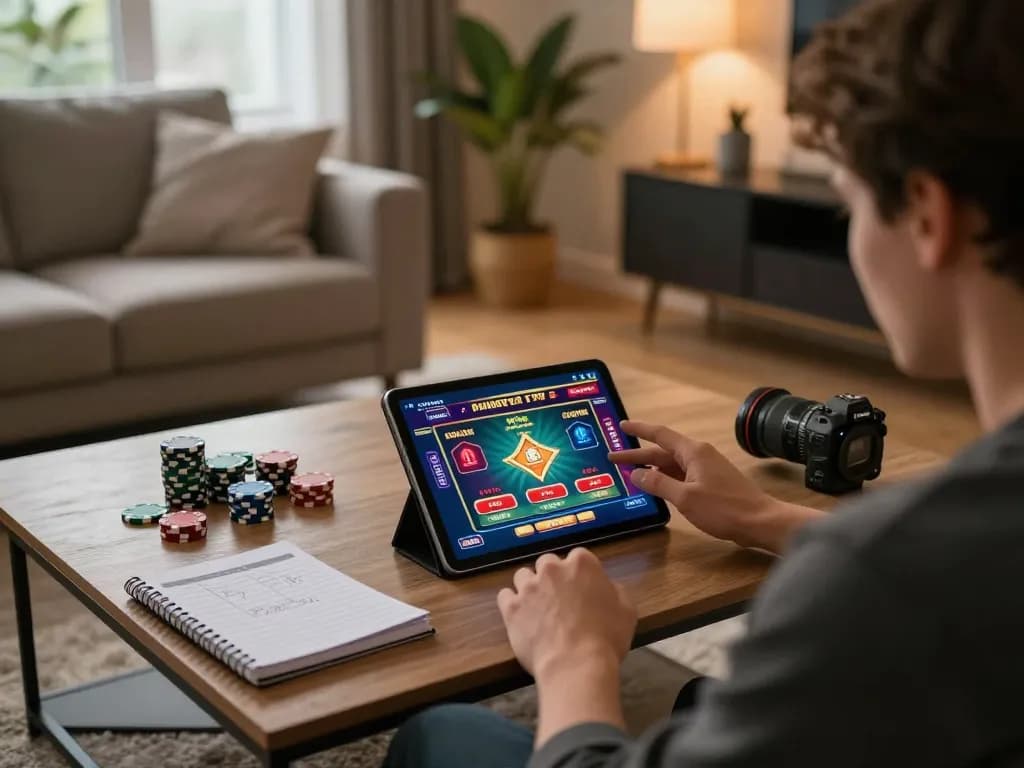 Engaging with casino non aams con neteller on a tablet in a cozy home gaming setup.