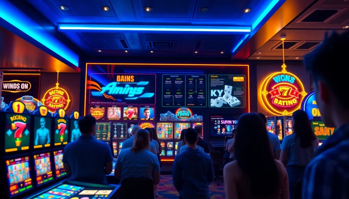 Engaging virtual gaming interface at a Non gamstop casino Uk, featuring lively players and vibrant colors.