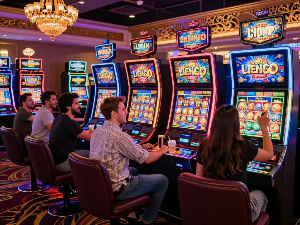 Group enjoying the excitement of link slot machines in a vibrant casino atmosphere.