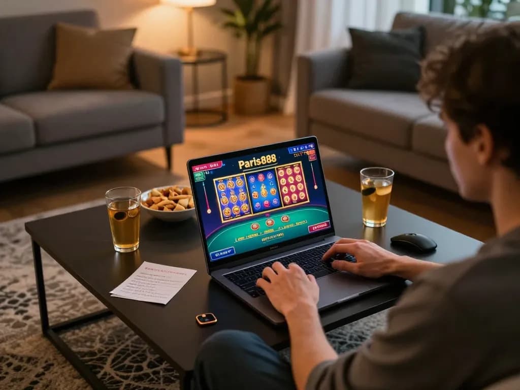 Berinteraksi dengan pengaturan permainan online paris888 yang menampilkan grafis yang mencolok dan suasana yang nyaman.