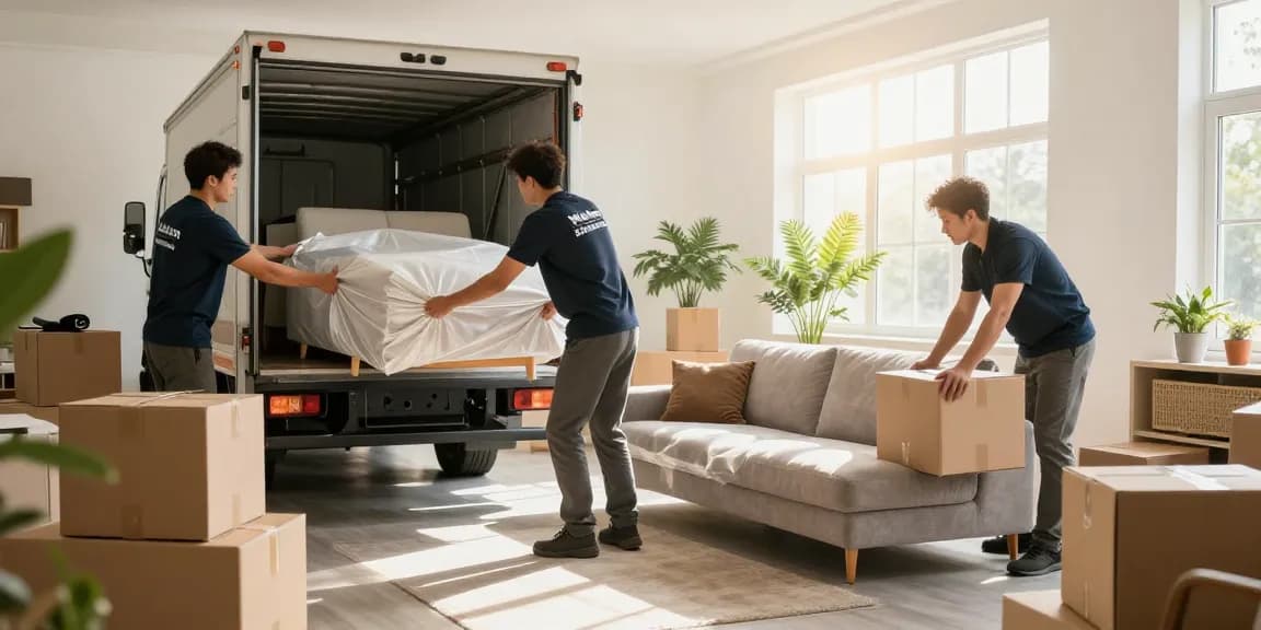Professional movers from Wellen Moving Services efficiently packing a family’s home, showcasing careful handling and organization.