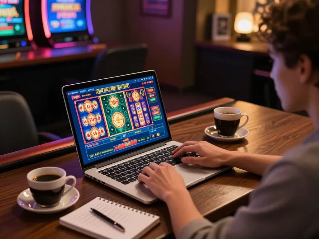 Engaging gaming atmosphere showcasing a lista casino online non aams on a laptop screen with warm ambient lighting.