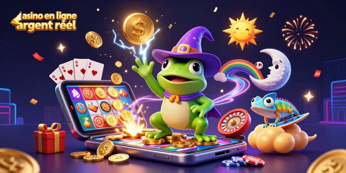 Jouez à casino en ligne argent réel avec une illustration dynamique de personnages magiques et des éléments de jeu vibrants.