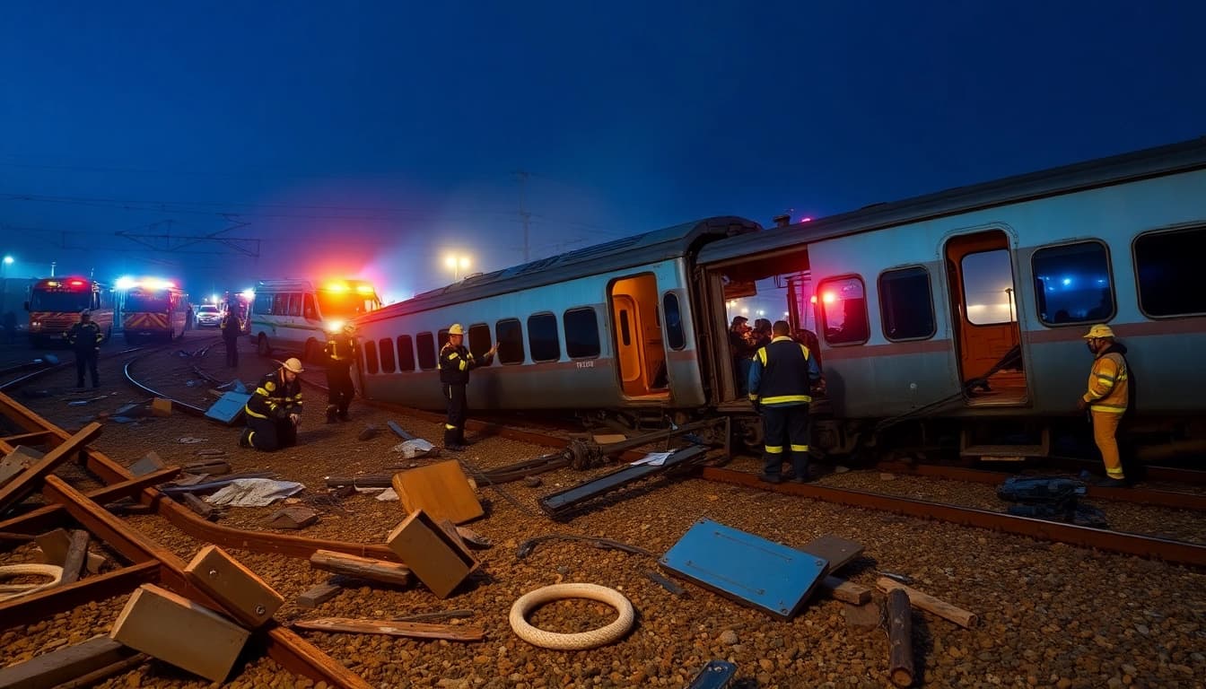 Emergency responders assist victims at the spain train crash scene, depicting urgency and tragedy.