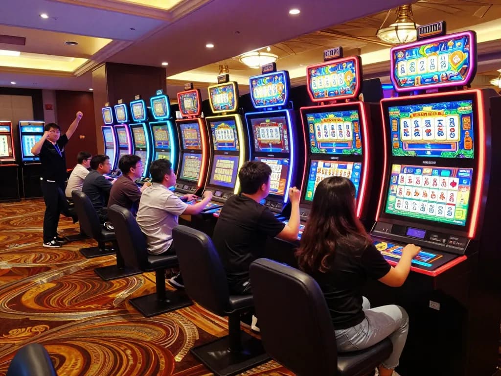Engaged players celebrating wins while playing Mahjong Ways 2 at a vibrant casino