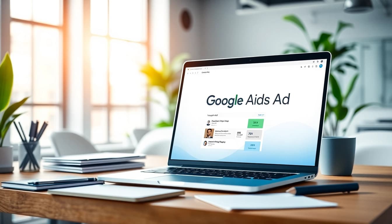 Showcase of google ads edmonton on a laptop in a modern office setting, reflecting professionalism.