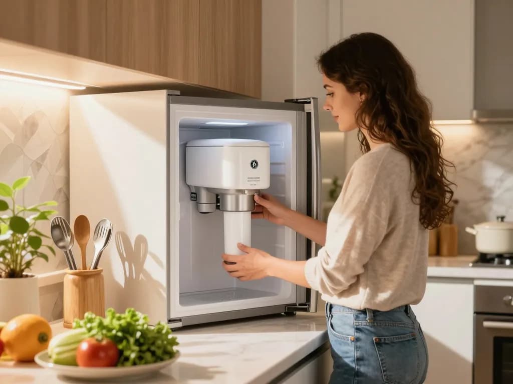 AQUA CREST AQF-FF13 Replacement for GE® SmartWater® MWF® being installed in a modern kitchen, showcasing user-friendly design and convenience.