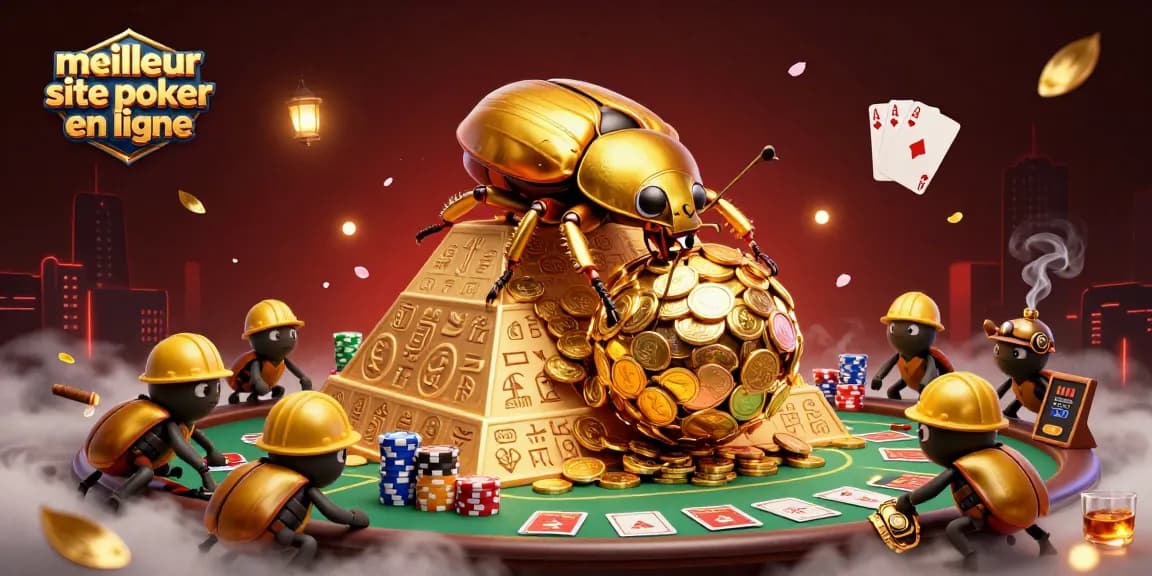Les joueurs découvrent le meilleur site de poker en ligne parmi des pièces d'or et des cartes de poker.