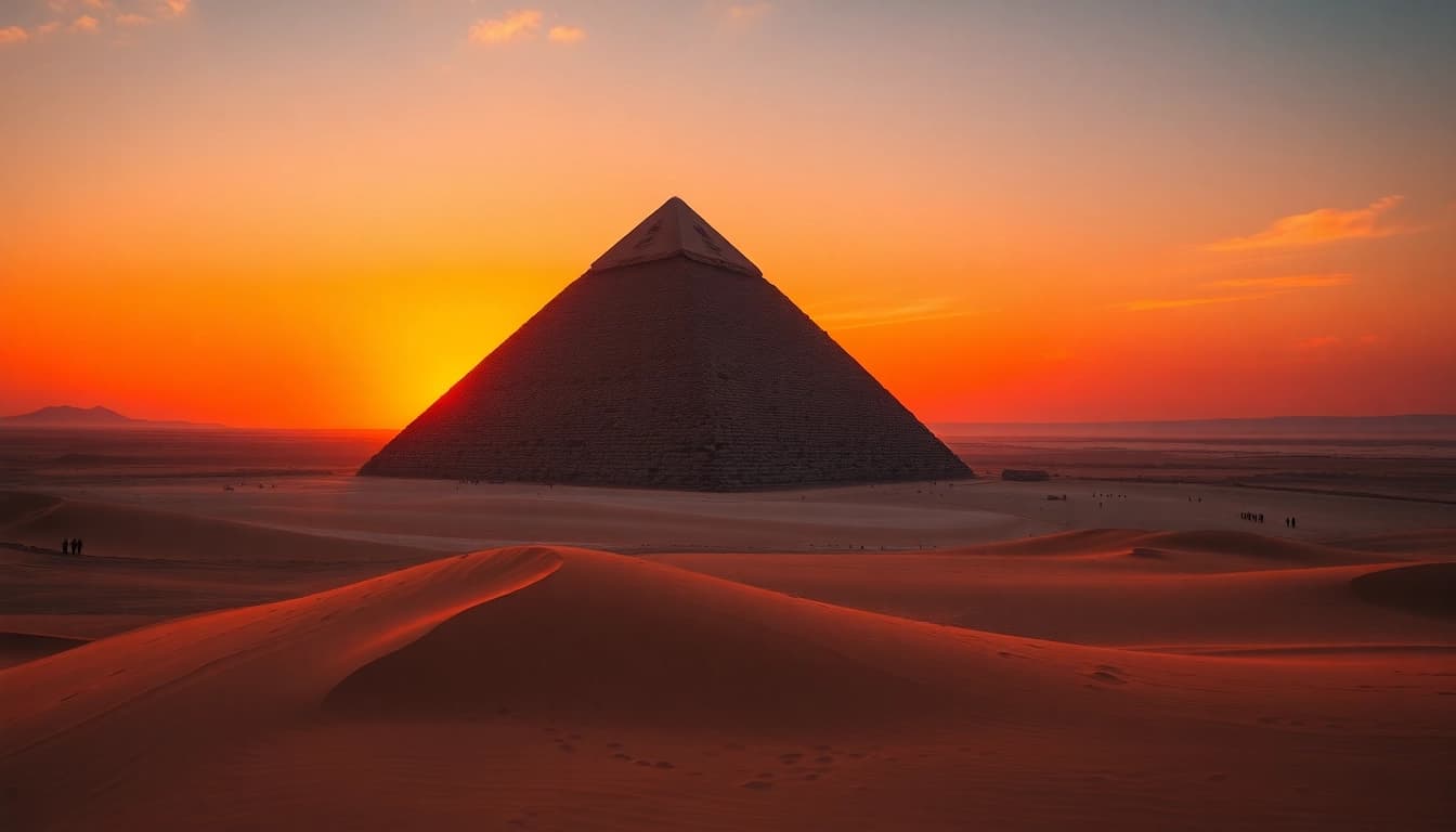 Discovering the majestic piraminds during a breathtaking sunset
