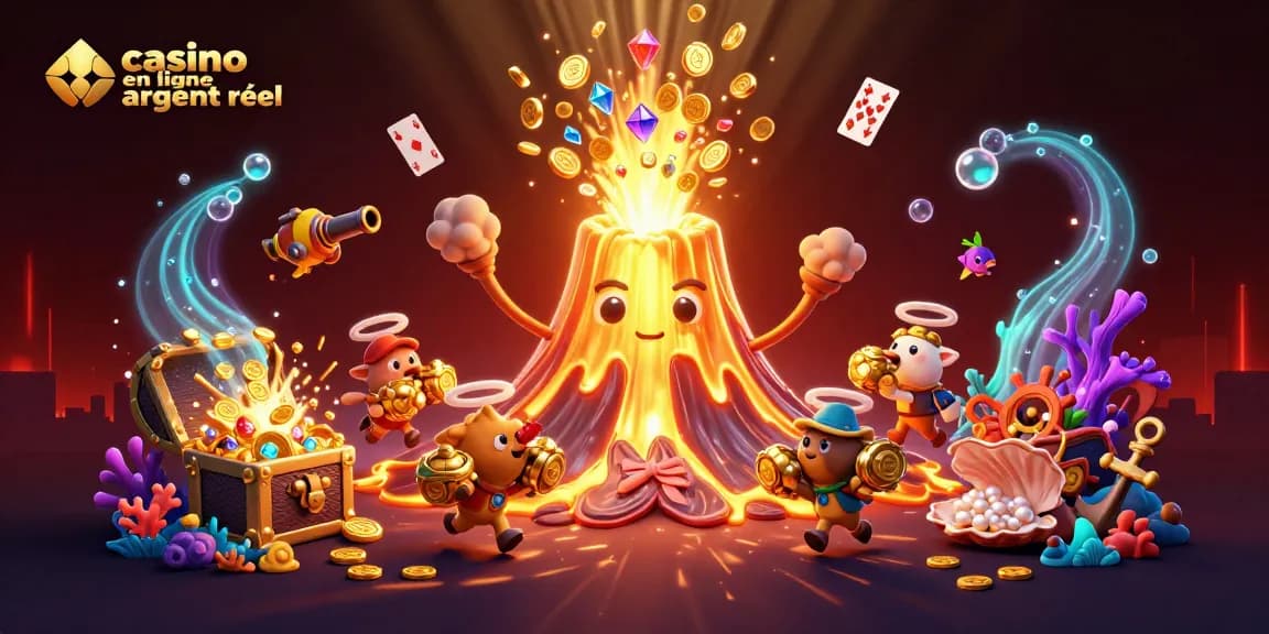 Plongez dans l'excitation d'un casino en ligne argent réel avec des personnages animés s'enfuyant avec des trésors scintillants.
