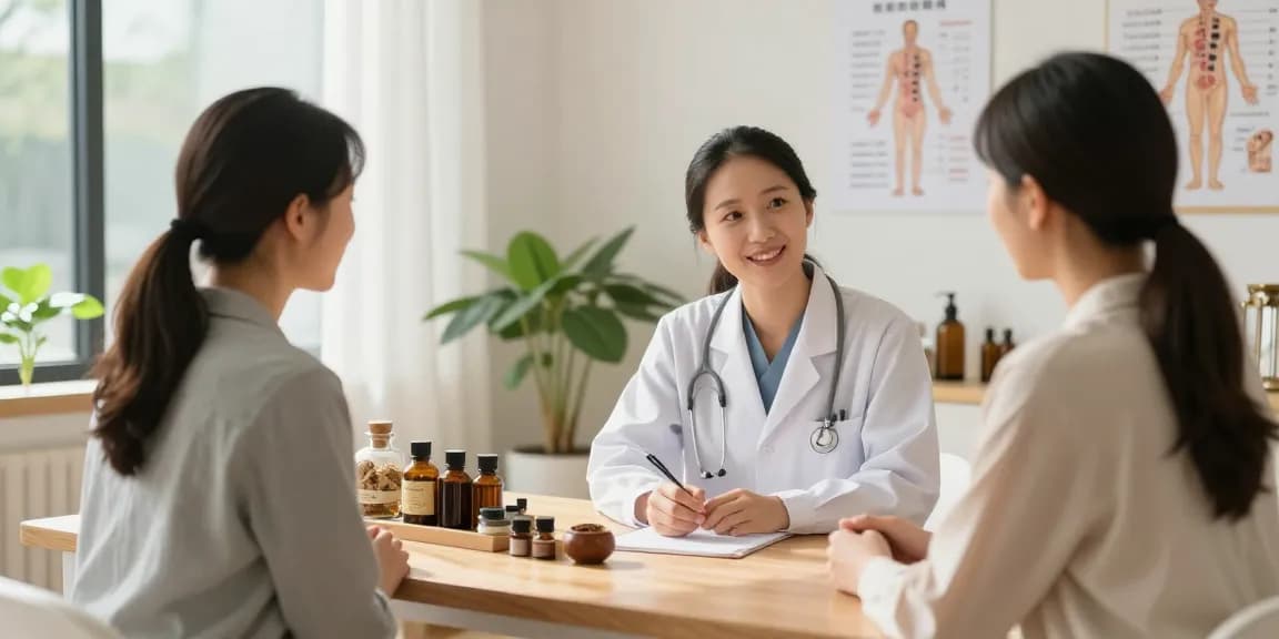 Consultation at 수원한의원 with practitioner and patient in a holistic wellness environment.