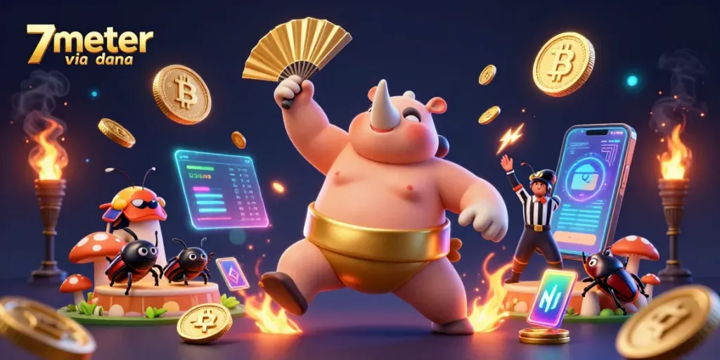 Experience the excitement of 7meter via dana as a champion beetle stomps coins in a dynamic casino scene.