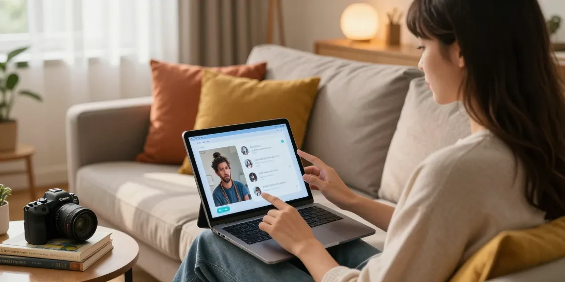 Engaging with the crushon AI chatbot on a tablet in a cozy modern living space.
