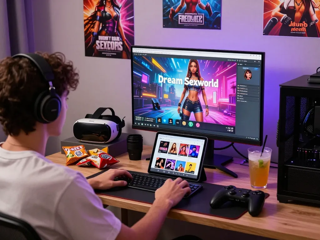 Engaging scene showcasing sex games online with a gamer enjoying immersive adult gaming experience.