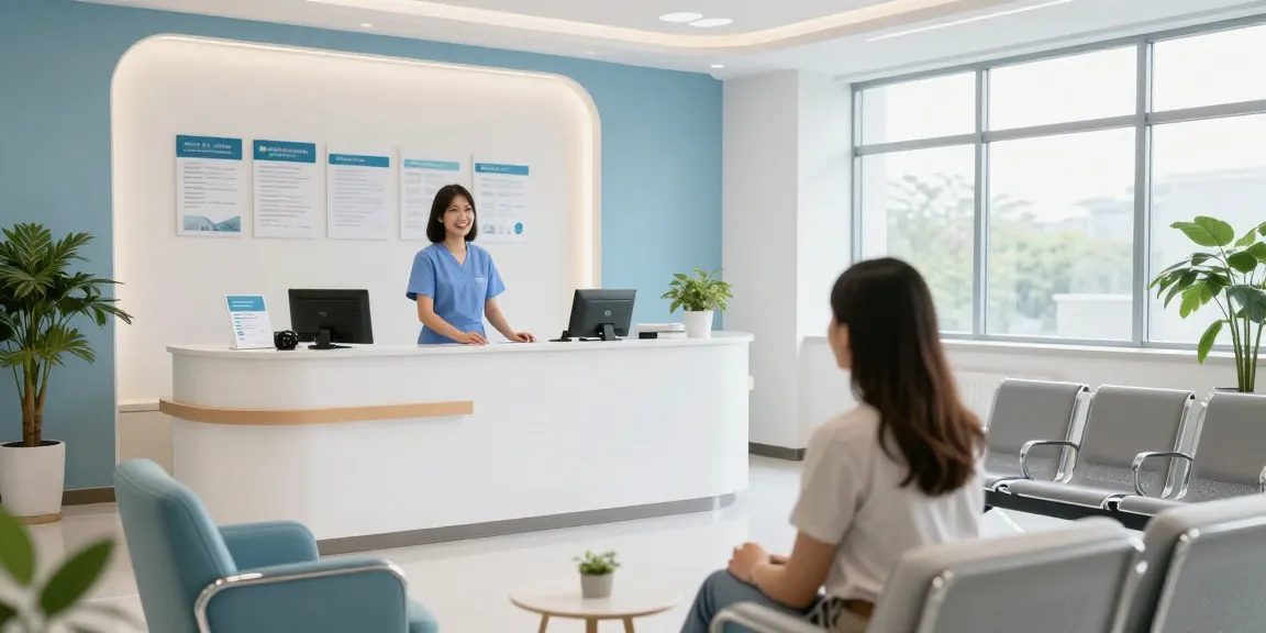 HMO health insurance plans and medical services in a welcoming health clinic with patient care.