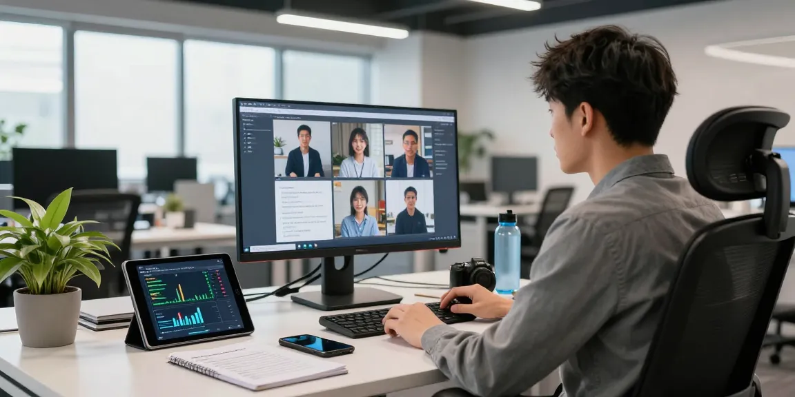 Content moderator detecting AI-generated images in a modern workspace.