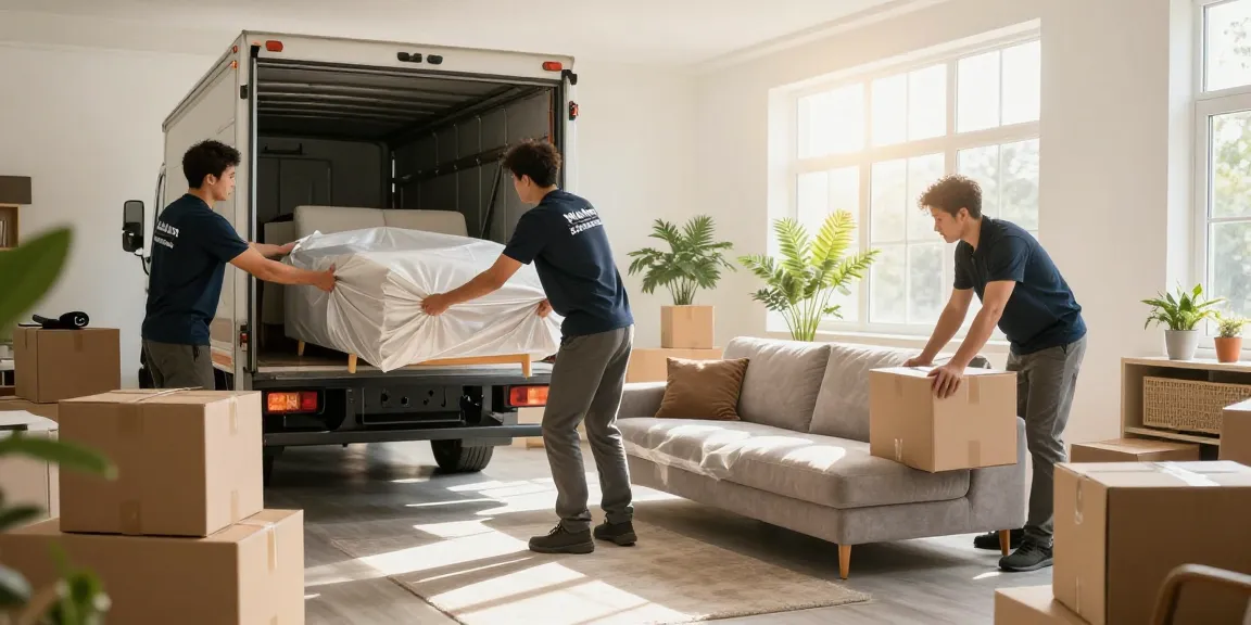 Professional movers from Wellen Moving Services efficiently packing a family’s home, showcasing careful handling and organization.