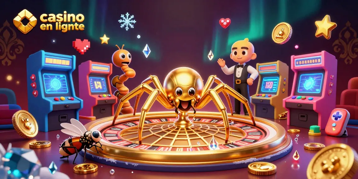 Jouez au casino en ligne crypto avec une araignée d'or et un croupier centipède dans un univers ludique.