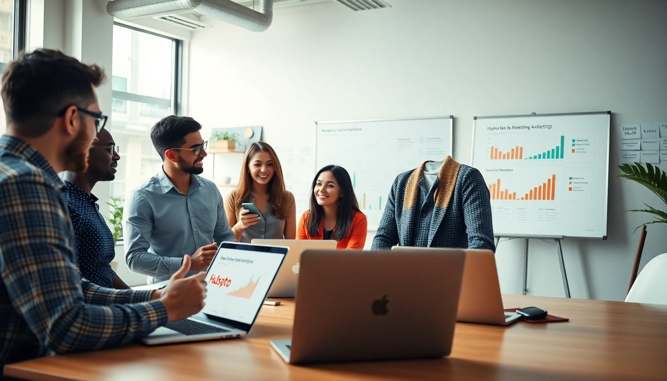 Marketing collaboration illustrating agencia hubspot strategies within a vibrant office.