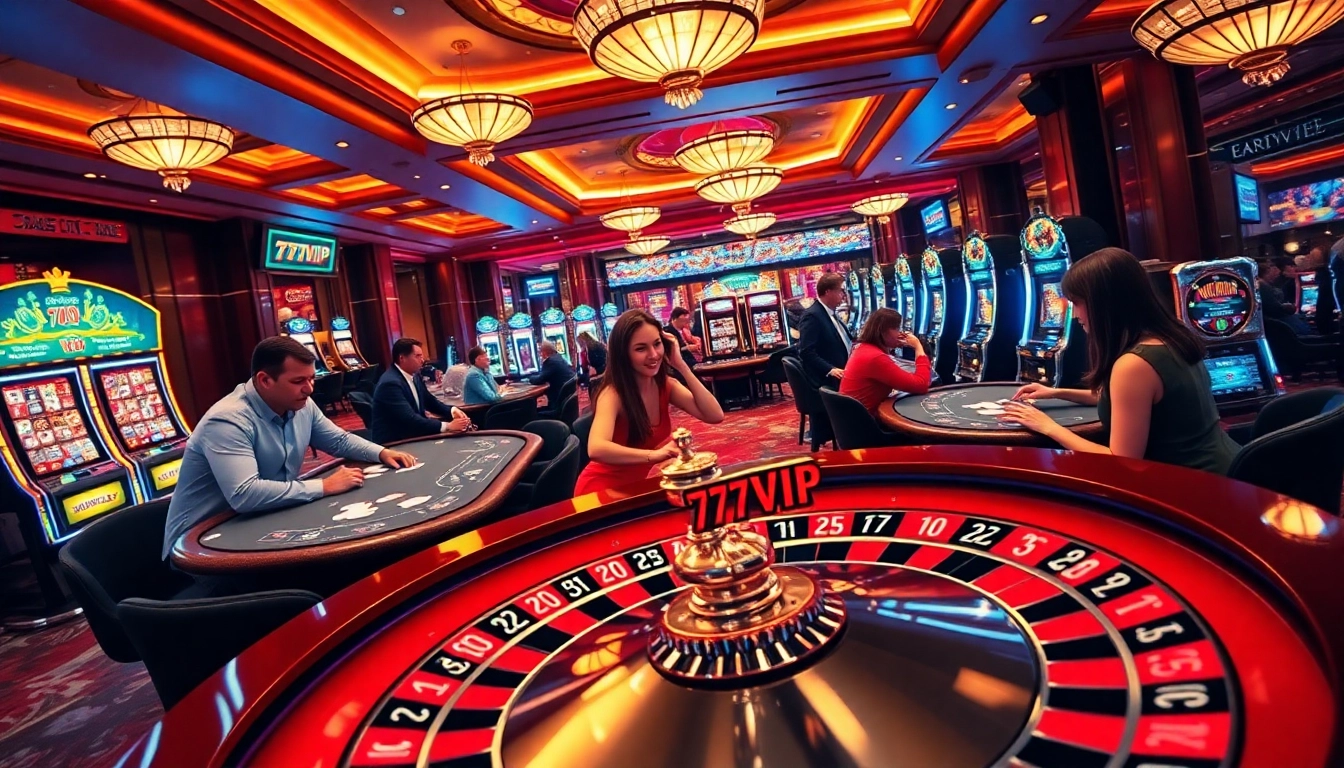 Experience winning at 777VIP with an enticing casino scene showcasing thrilling gameplay and luxurious atmosphere.