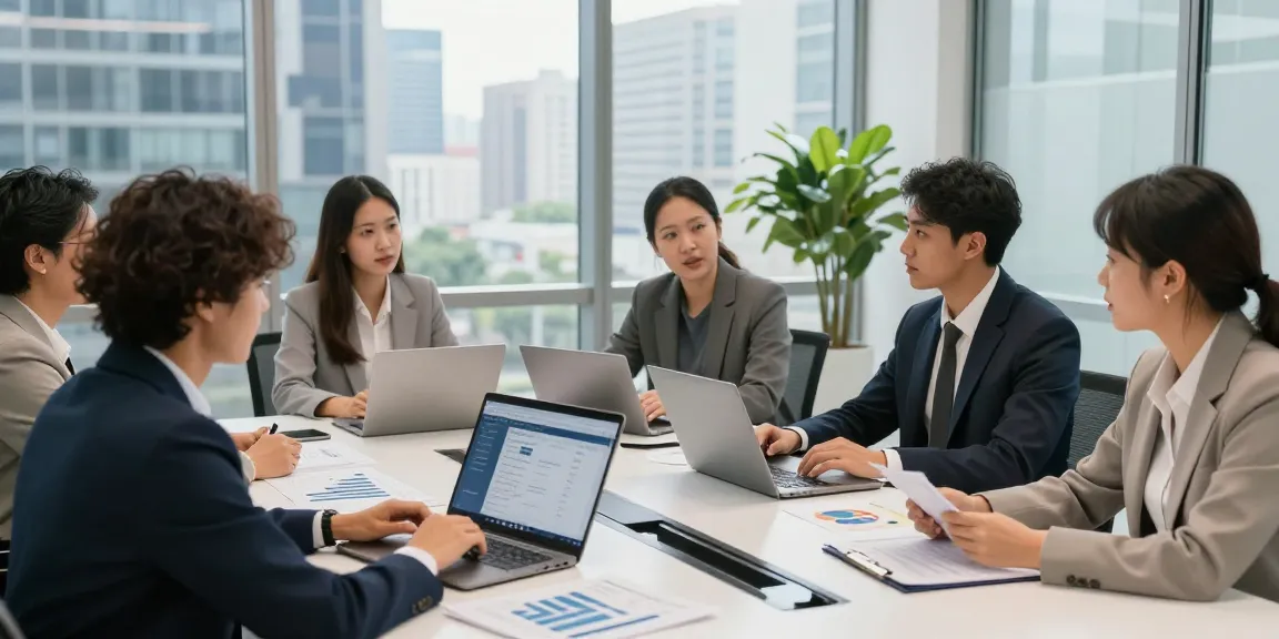 Team discussing 시카고페이 payment solutions in a modern office.