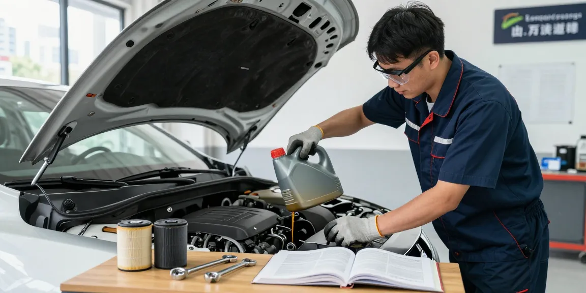 Professional technician performing an oil change near me prices in an automotive garage, showcasing quality service and expertise.