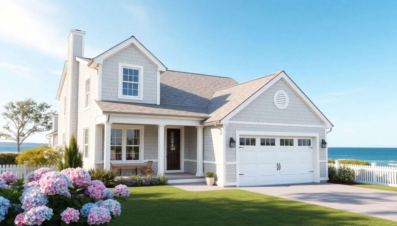 Architectural view of a cape cod home addition featuring a stylish attached garage.