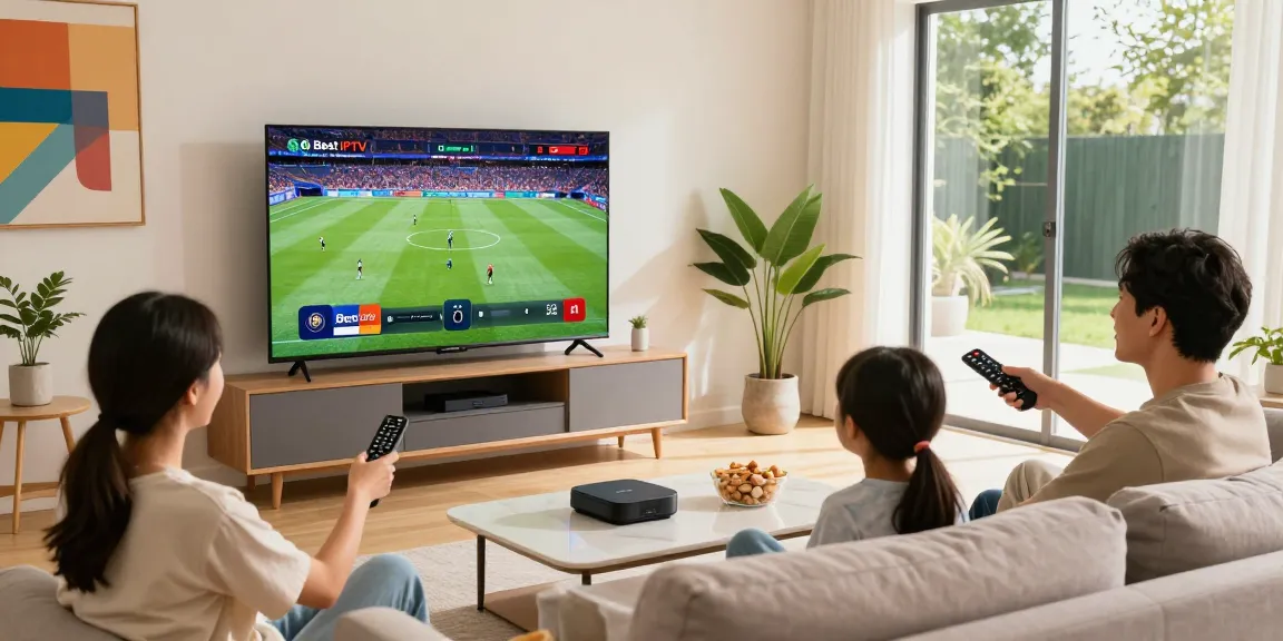 Best IPTV Service in the USA 2026 family enjoying live TV together in a cozy living room.