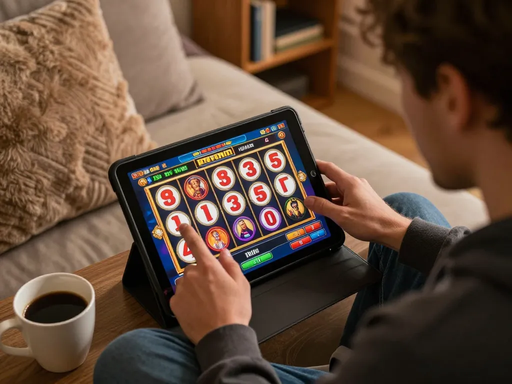 Engaging online player enjoying slot server kamboja gaming session at home.