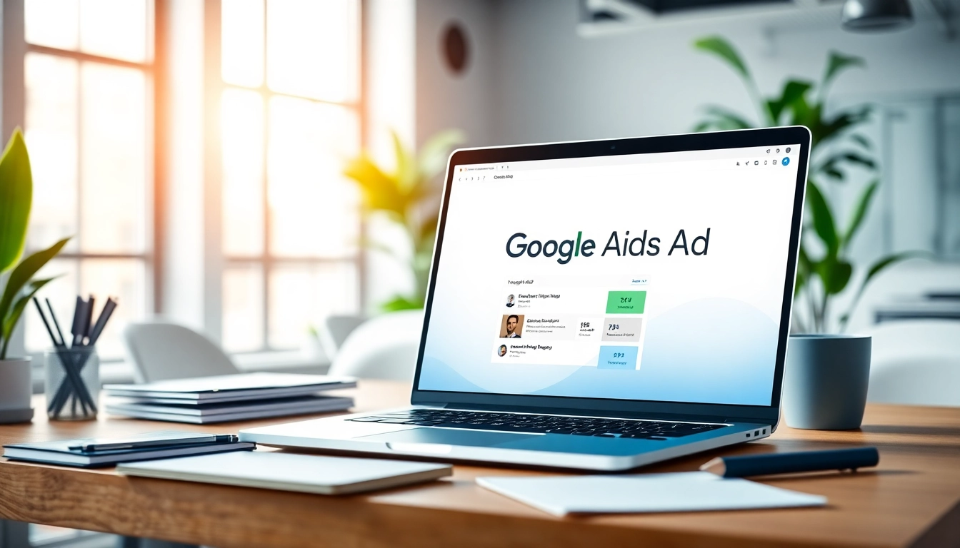 Showcase of google ads edmonton on a laptop in a modern office setting, reflecting professionalism.