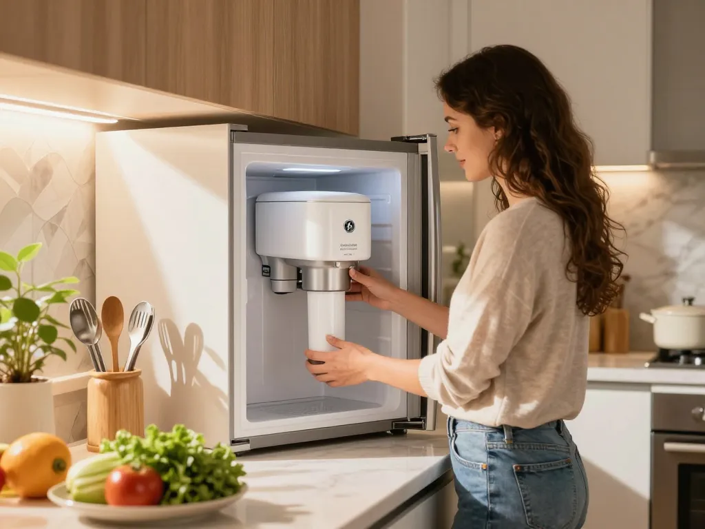 AQUA CREST AQF-FF13 Replacement for GE® SmartWater® MWF® being installed in a modern kitchen, showcasing user-friendly design and convenience.