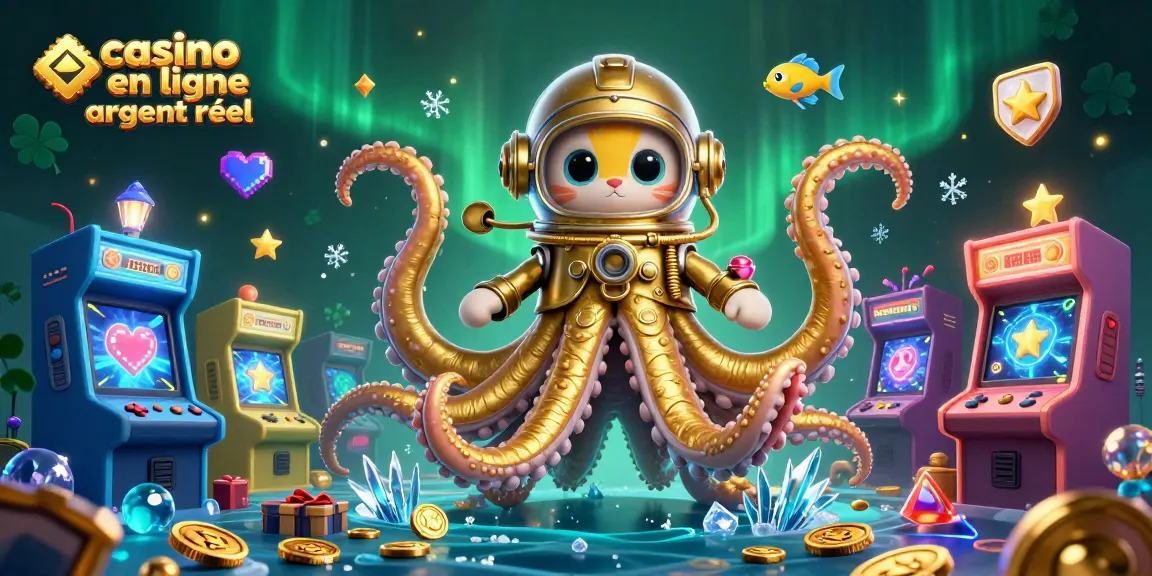 Jouer sur un casino en ligne argent réel avec un kraken doré et un chat plongeur.