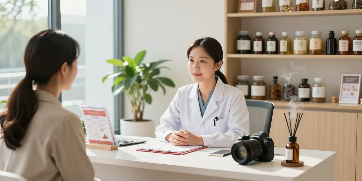 Consultation at 영통한의원 featuring healthcare professional providing personalized care in a soothing clinic environment.