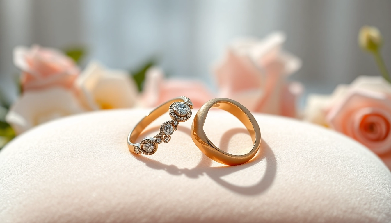 Stylish wedding bands showcasing exquisite designs and luxurious textures on a soft cushion.