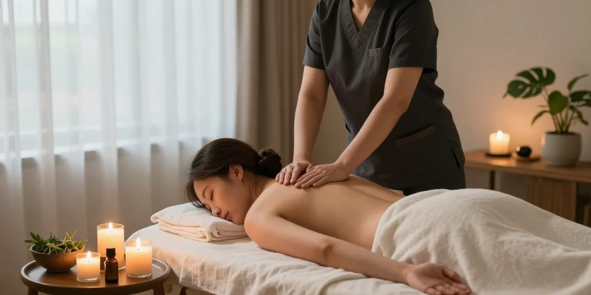송파출장마사지로 편안하게 힐링하는 모습과 아로마 허브가 있는 분위기 좋은 마사지 공간