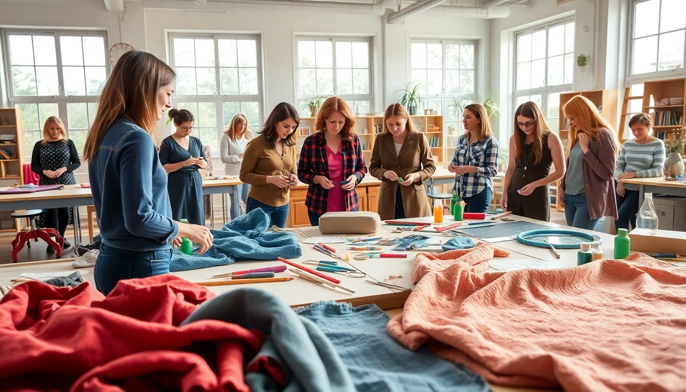 Engaged individuals participating in craft training programs in a bright workshop setting.