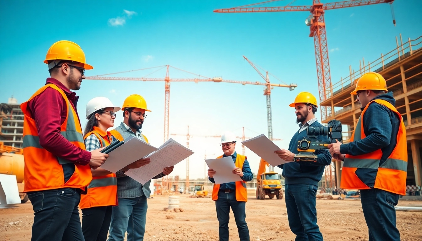 Construction assessment testing being performed by professionals at an active site with machinery.