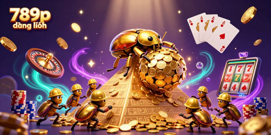 Engage with 789p đăng nhập for incredible wins with rich casino visuals of golden beetles and spinning reels.