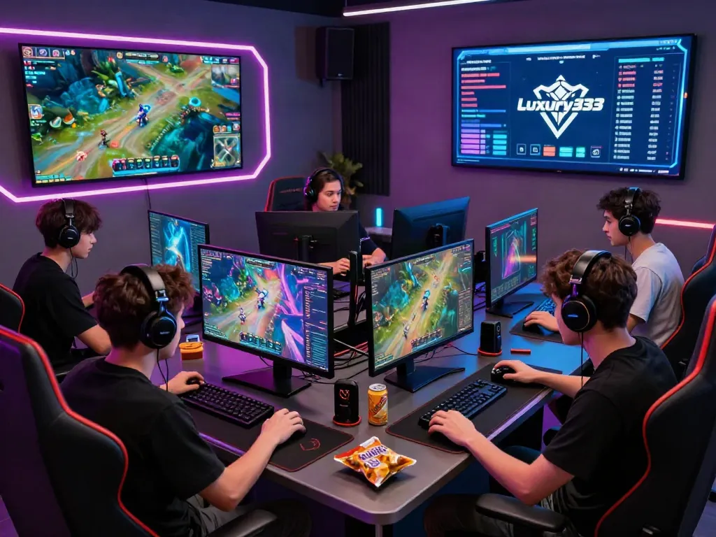 Gamers enjoying a competitive online gaming session with Luxury333 technology for seamless gameplay synchronization.