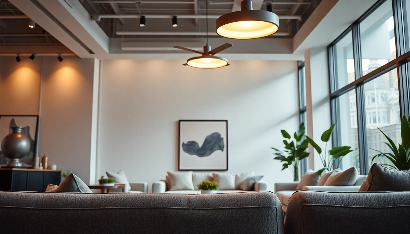 Sleek Illumination enhances a modern living room with stylish lighting fixtures and natural light.
