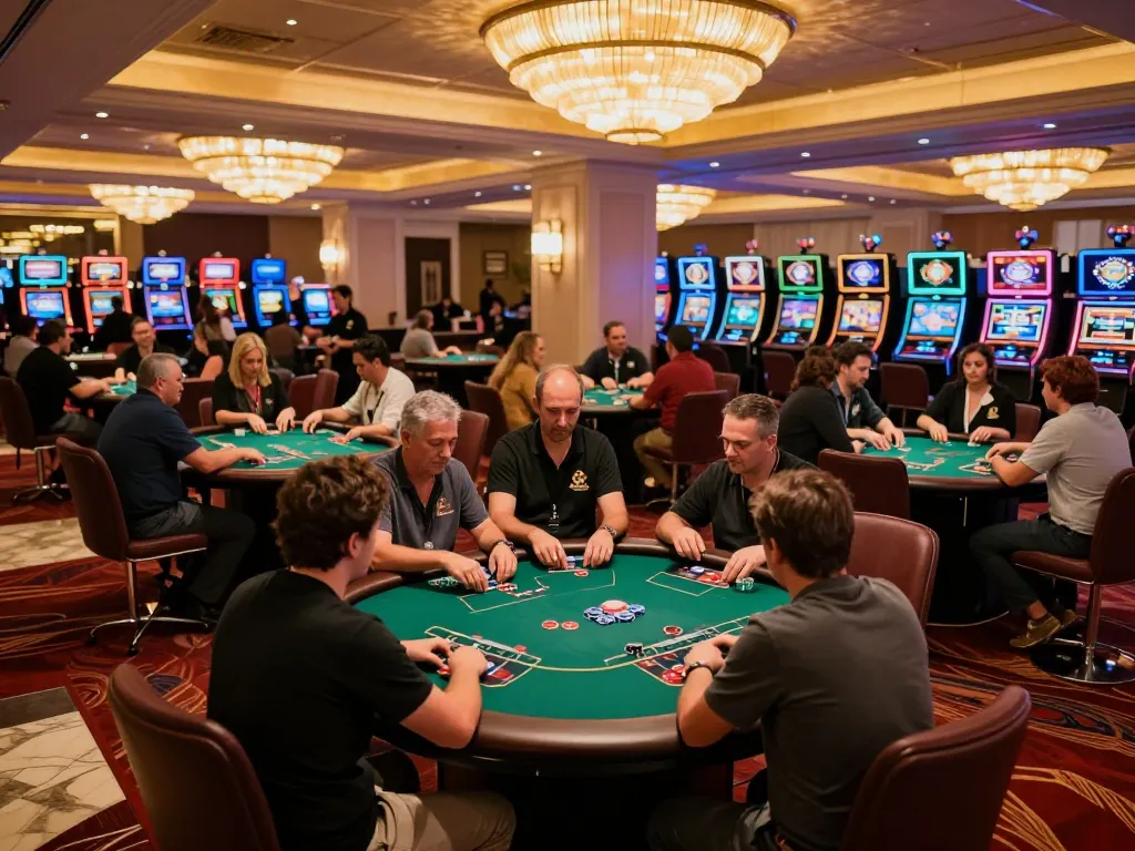 Players engaged in strategic poker matches at a vibrant W 88 casino atmosphere