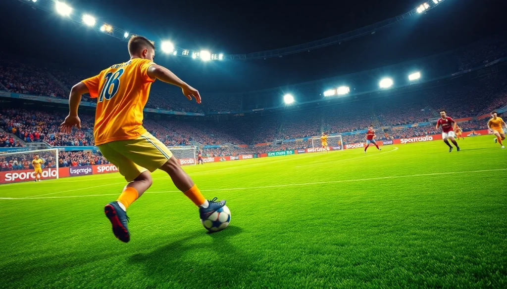 축구중계를 위한 역동적인 경기 장면에서 선수들이 열정적으로 플레이하는 모습