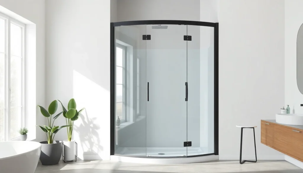 Découvrez la paroi de douche 150x200 en verre clair avec cadre noir pour votre salle de bain moderne.