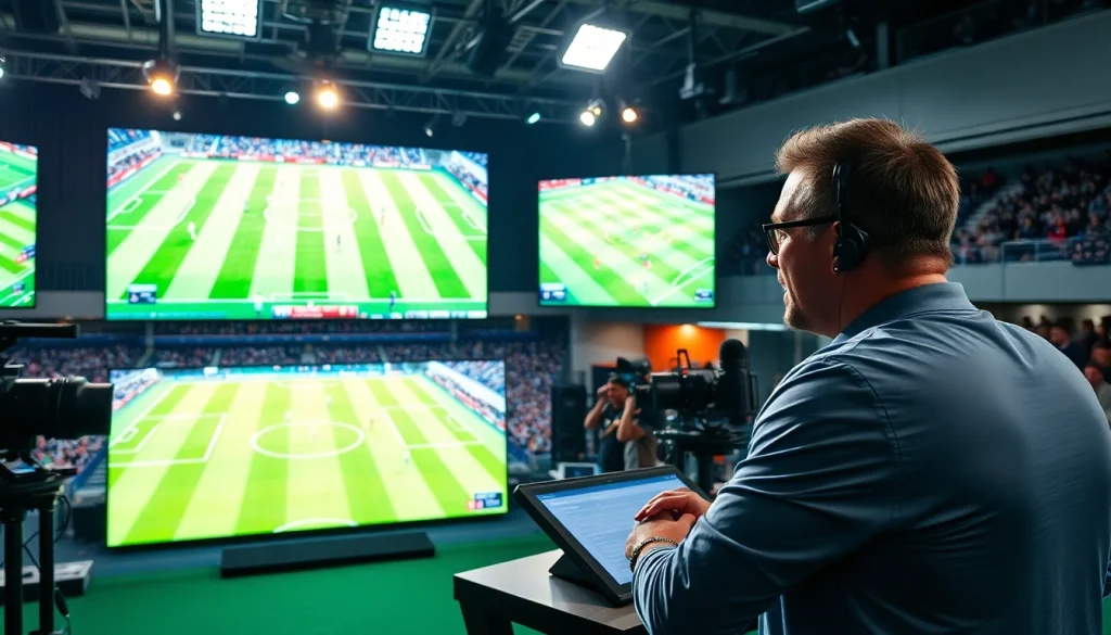 축구중계 생중계를 하는 전문 방송 setup에 대해 설명하는 이미지