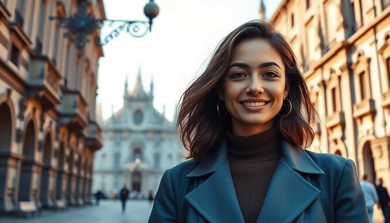 Realizza un book fotografico Milano con un modello che sorride davanti ai monumenti iconici.