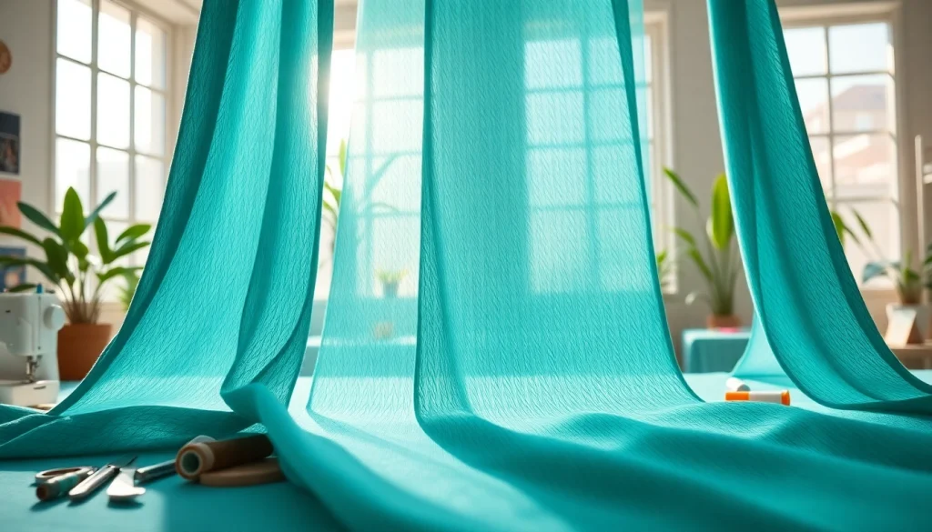 Katoen stof met unieke textuur en kleur in een creatieve naaiomgeving.