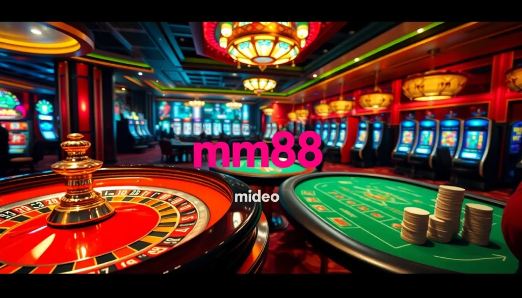 Experience the thrill of gambling with mm88 video, showcasing intense card games and vibrant slot machines.