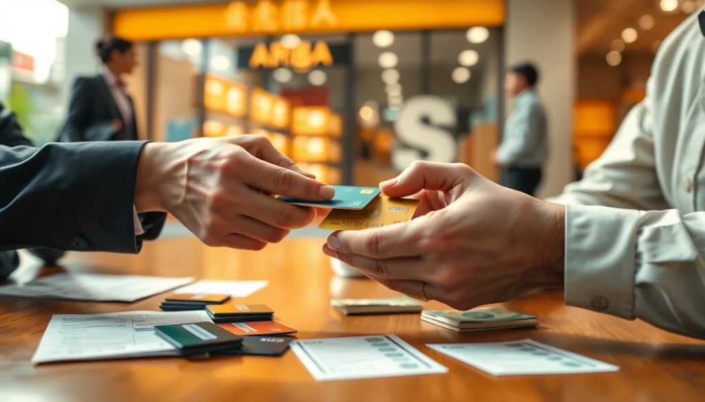 카드깡으로 현금을 거래하는 모습, 신용카드와 현금을 교환하는 장면