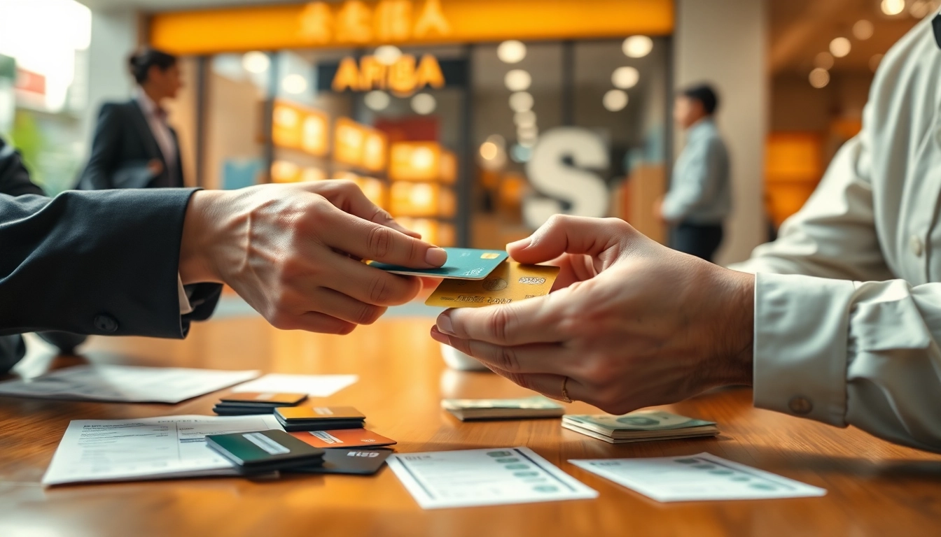 카드깡으로 현금을 거래하는 모습, 신용카드와 현금을 교환하는 장면